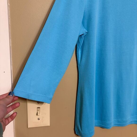 Talbots Aqua Blue Bateau Neck Cotton 3/4 Sleeve Shirt Petite Large NWT - Picture 4 of 5